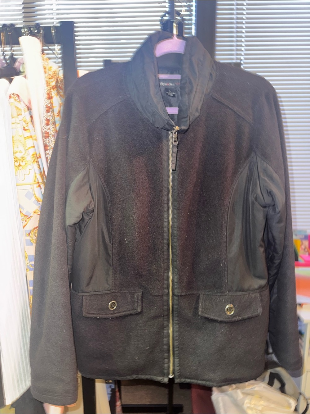Style & Co. Black Bomber Jacket with Front Zip